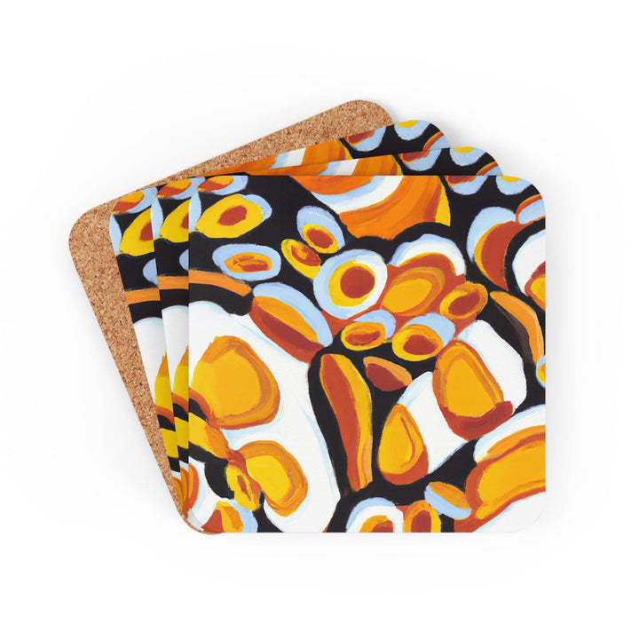 Coaster Set of 4 for Drinks Orange Black White Geometric Print Pattern