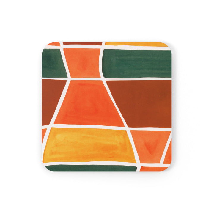 Coaster Set of 4 for Drinks Orange Green Boho Pattern - Decorative | Coasters