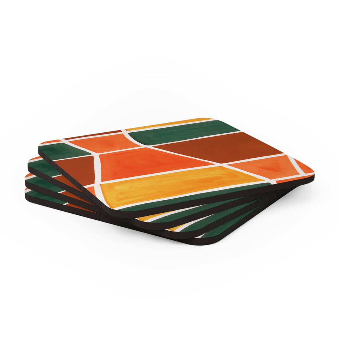 Coaster Set of 4 for Drinks Orange Green Boho Pattern - Decorative | Coasters