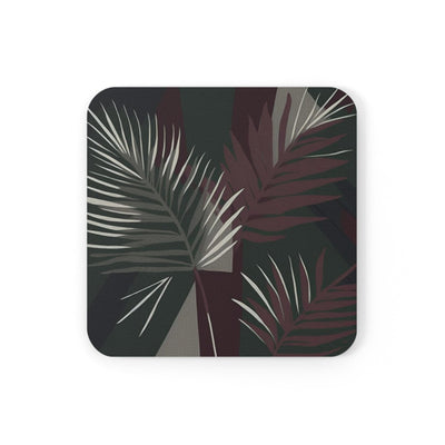 Coaster Set Of 4 For Drinks Palm Tree Leaves Maroon Green Background Minimalist