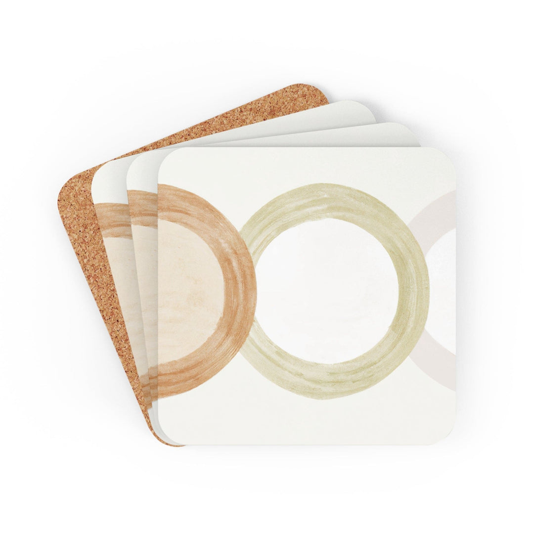 Coaster Set Of 4 For Drinks Pastel Brown Beige Green Geometric Tri Circular