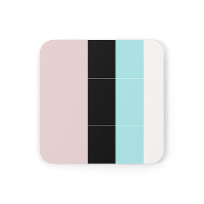Coaster Set Of 4 For Drinks Pastel Colorblock Pink/black/blue - Decorative