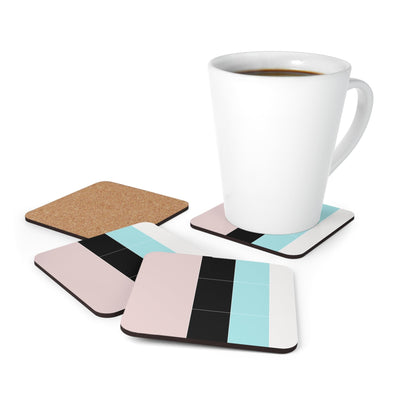 Coaster Set Of 4 For Drinks Pastel Colorblock Pink/black/blue - Decorative