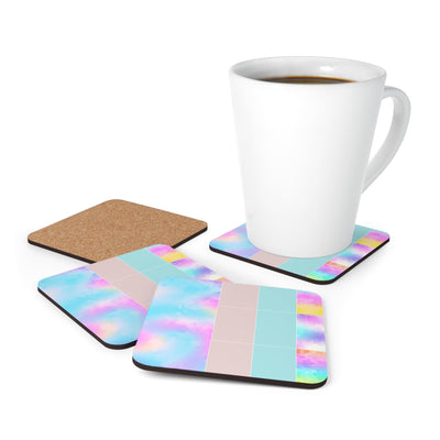 Coaster Set Of 4 For Drinks Pastel Colorblock Watercolor Illustration
