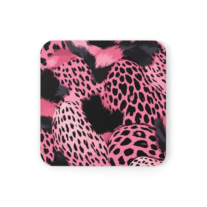 Coaster Set of 4 for Drinks Pink and Black Leopard Spots Illustration