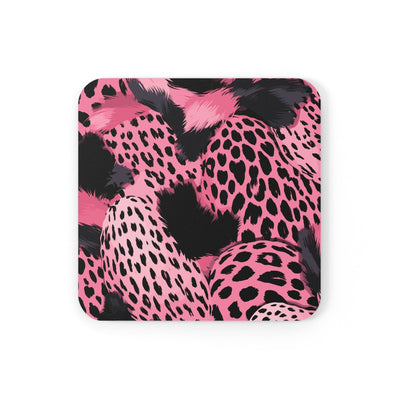 Coaster Set Of 4 For Drinks Pink And Black Leopard Spots Illustration