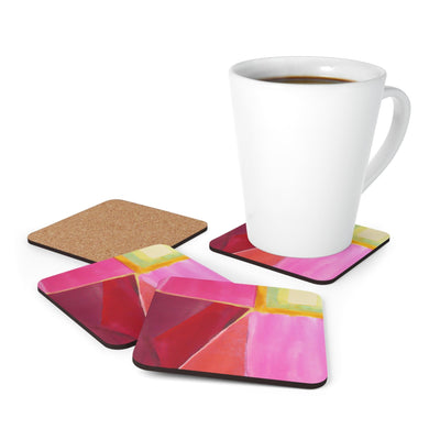 Coaster Set Of 4 For Drinks Pink Mauve Red Geometric Pattern - Decorative