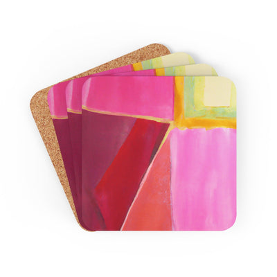 Coaster Set Of 4 For Drinks Pink Mauve Red Geometric Pattern - Decorative