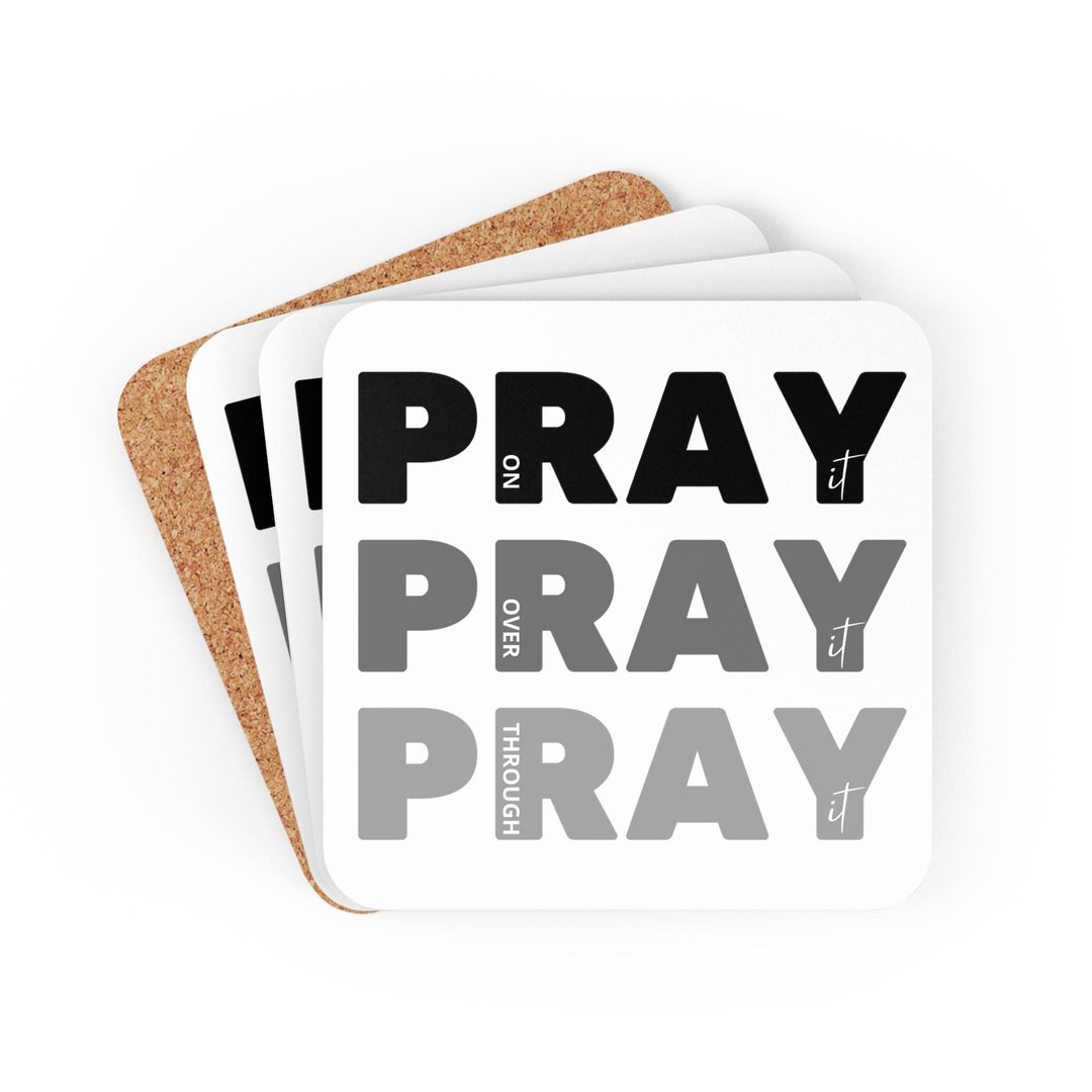 Coaster Set Of 4 For Drinks Pray On It Over It Through It Print - Decorative