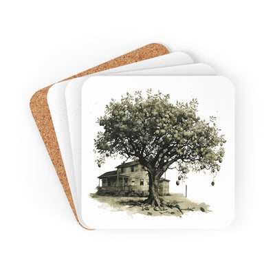 Coaster Set Of 4 For Drinks Rustic Apple Tree Farmhouse Vintage Sketch