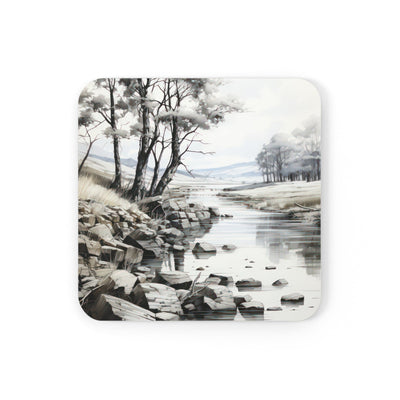 Coaster Set Of 4 For Drinks Still Waters Watercolor Peaceful Lake Print