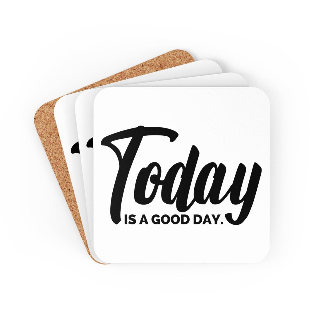 Coaster Set of 4 for Drinks Today is a Good Day Black Illustration - Decorative