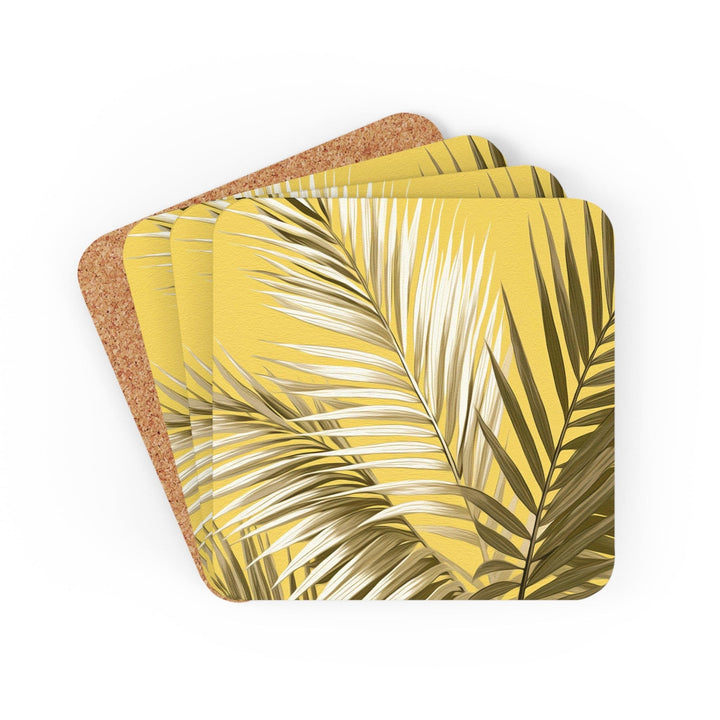 Coaster Set of 4 for Drinks White Brown Palm Leaves - Decorative | Coasters