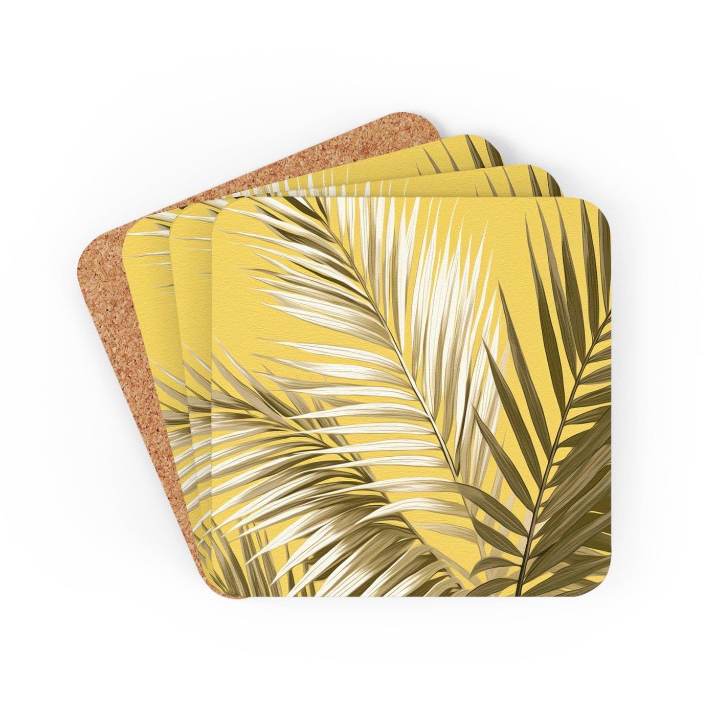 Coaster Set Of 4 For Drinks White Brown Palm Leaves - Decorative | Coasters