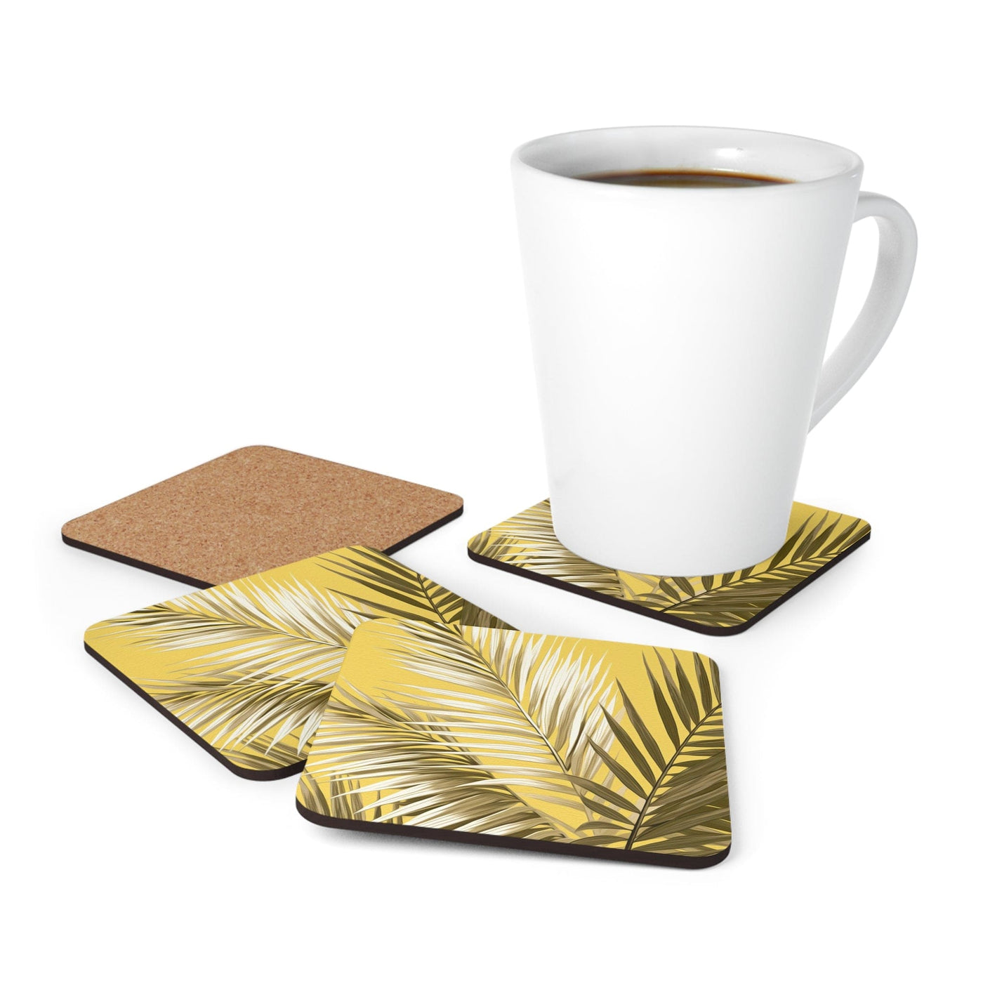 Coaster Set Of 4 For Drinks White Brown Palm Leaves - Decorative | Coasters