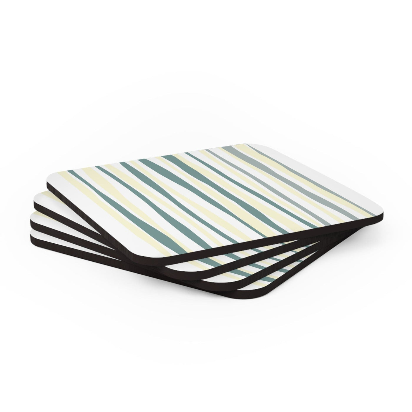 Coaster Set Of 4 For Drinks Yellow And Mint Stripe Abstract Art - Decorative
