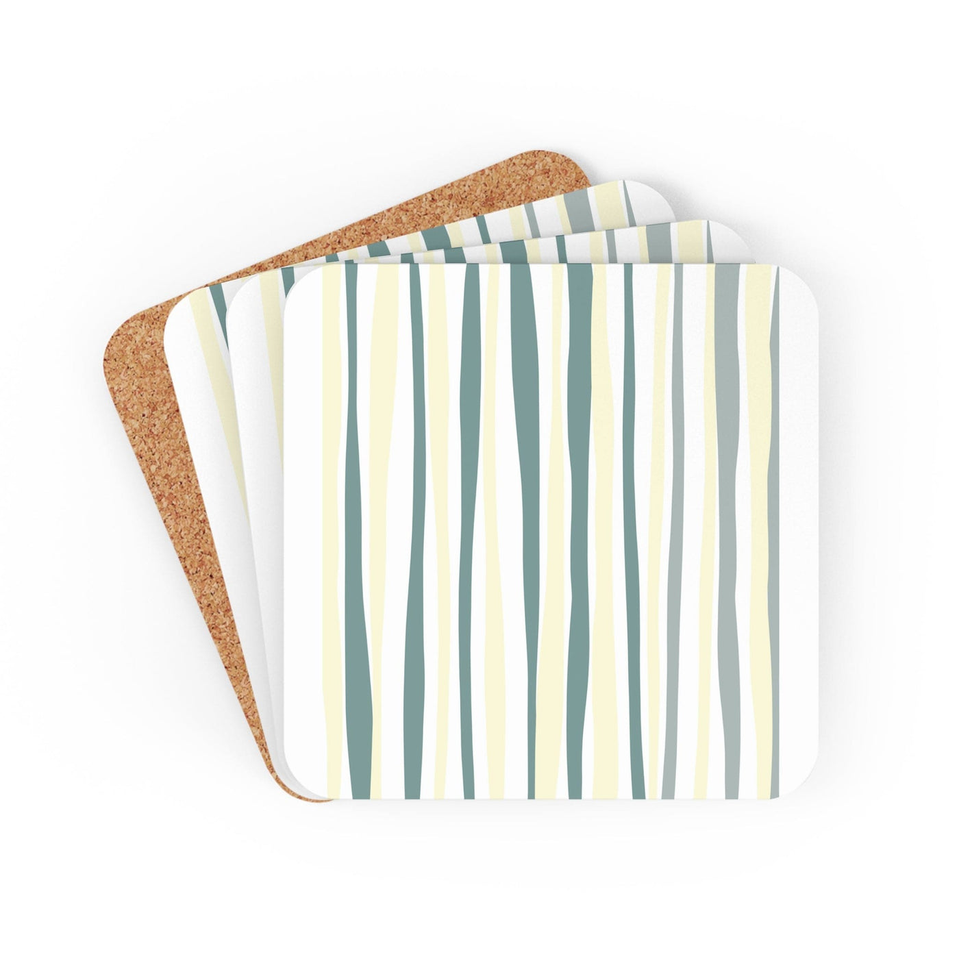 Coaster Set Of 4 For Drinks Yellow And Mint Stripe Abstract Art - Decorative