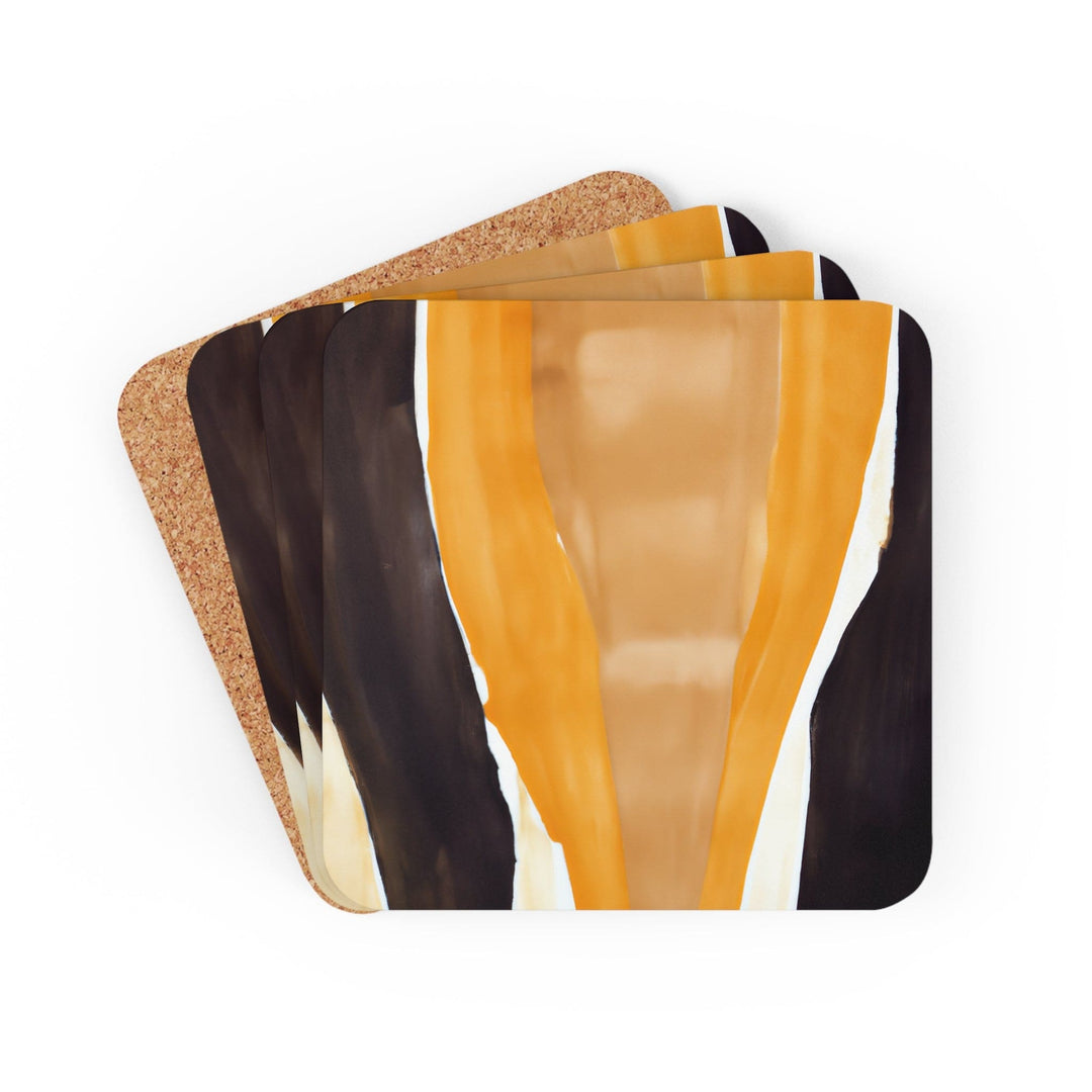 Coaster Set of 4 for Drinks Yellow Brown Abstract Pattern - Decorative