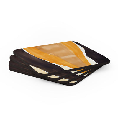 Coaster Set Of 4 For Drinks Yellow Brown Abstract Pattern - Decorative