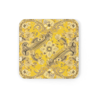 Coaster Set Of 4 For Drinks Yellow Floral Bandanna Illustration Pattern