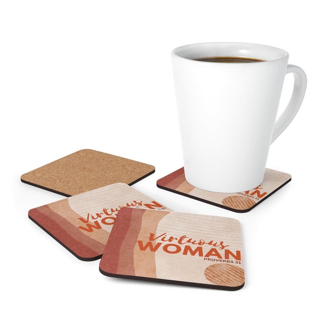 Corkwood Coaster Set - 4 Pieces Virtuous Woman - Proverbs 31 Neutral Tone