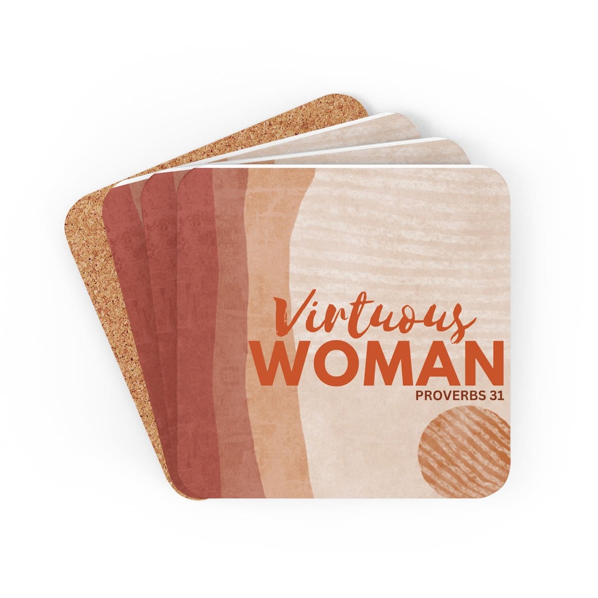 Corkwood Coaster Set - 4 Pieces Virtuous Woman - Proverbs 31 Neutral Tone
