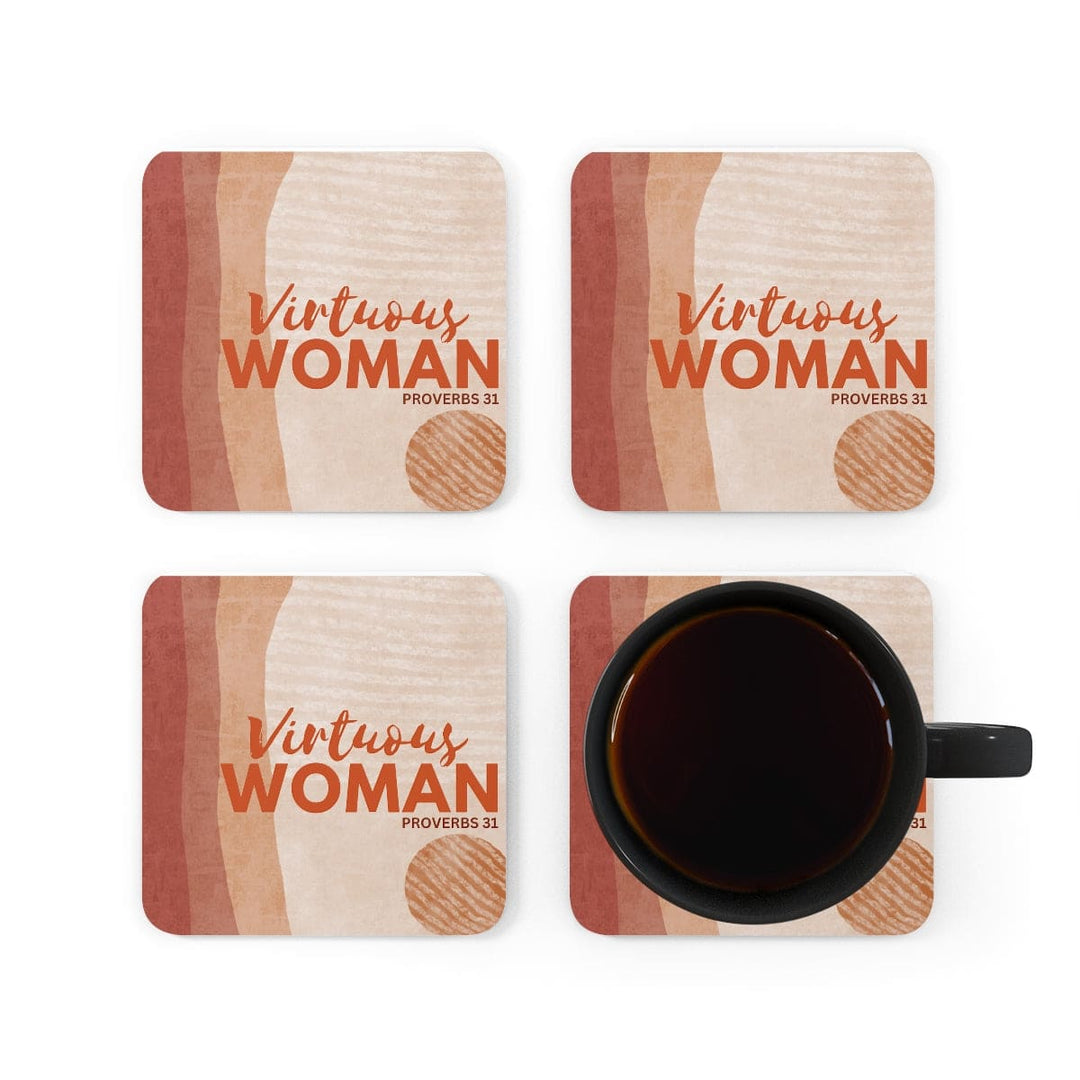 Corkwood Coaster Set - 4 Pieces Virtuous Woman - Proverbs 31 Neutral Tone