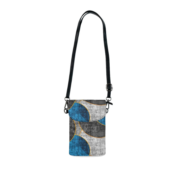 Crossbody Cell Phone Purse - Black Blue Grey Circular Geometric Print