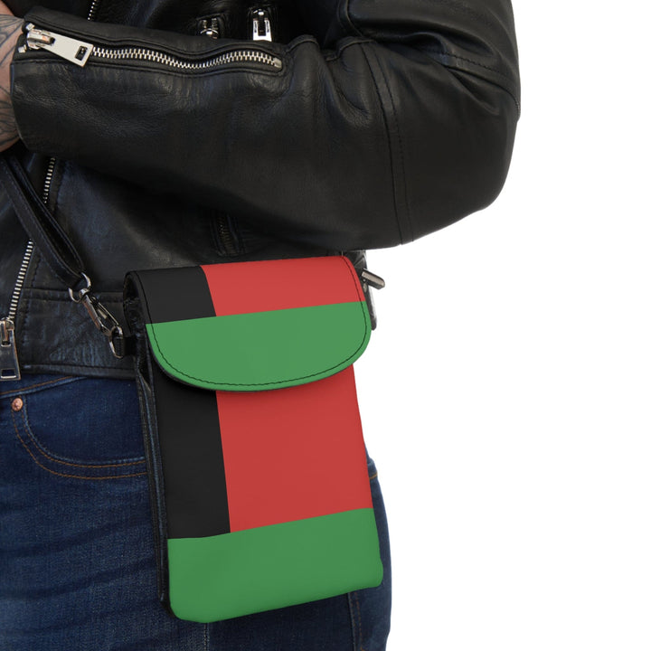Crossbody Cell Phone Wallet Black Red Green Stripped - Bags/Crossbody Bags