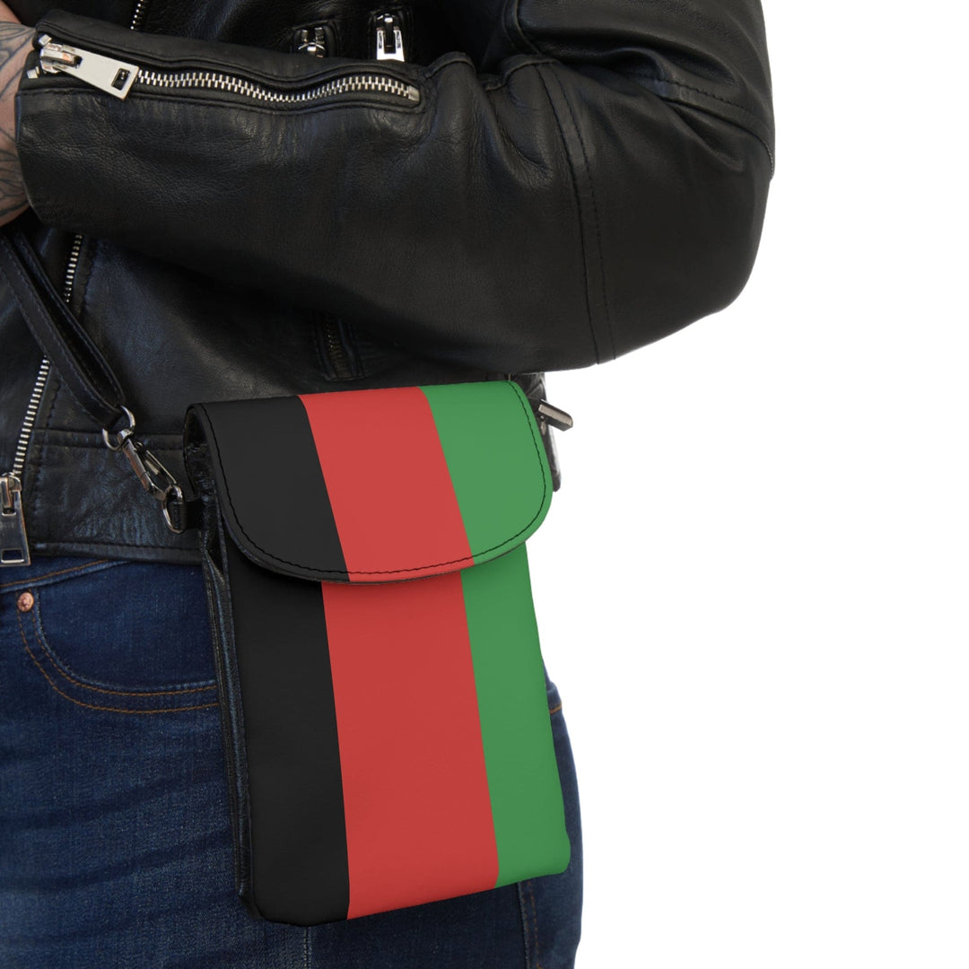Crossbody Cell Phone Wallet Black Red Green Stripped - Bags/Crossbody Bags