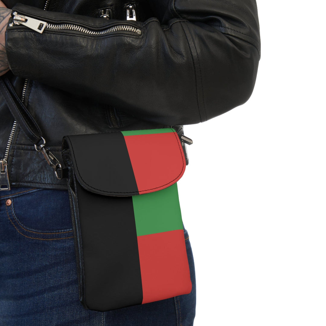 Crossbody Cell Phone Wallet Black Red Green Stripped - Bags/Crossbody Bags
