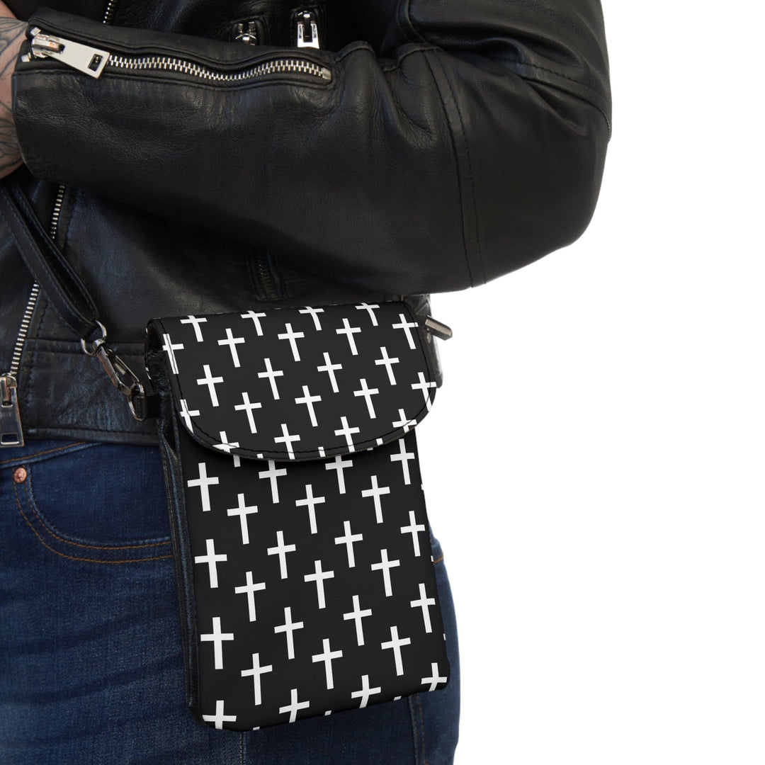 Crossbody Cell Phone Wallet Black White Cross Print - Bags | Crossbody Bags