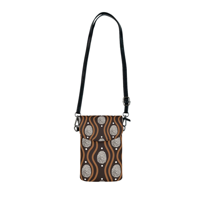 Crossbody Cell Phone Wallet Brown White Geometric Lines - Bags/Crossbody Bags