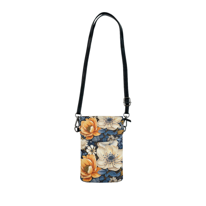 Crossbody Cell Phone Wallet Floral Blue Print - Bags/Crossbody Bags