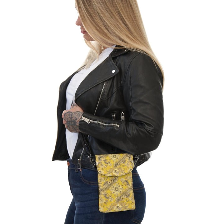 Crossbody Cell Phone Wallet Floral Yellow Bandanna Print - Bags/Crossbody Bags