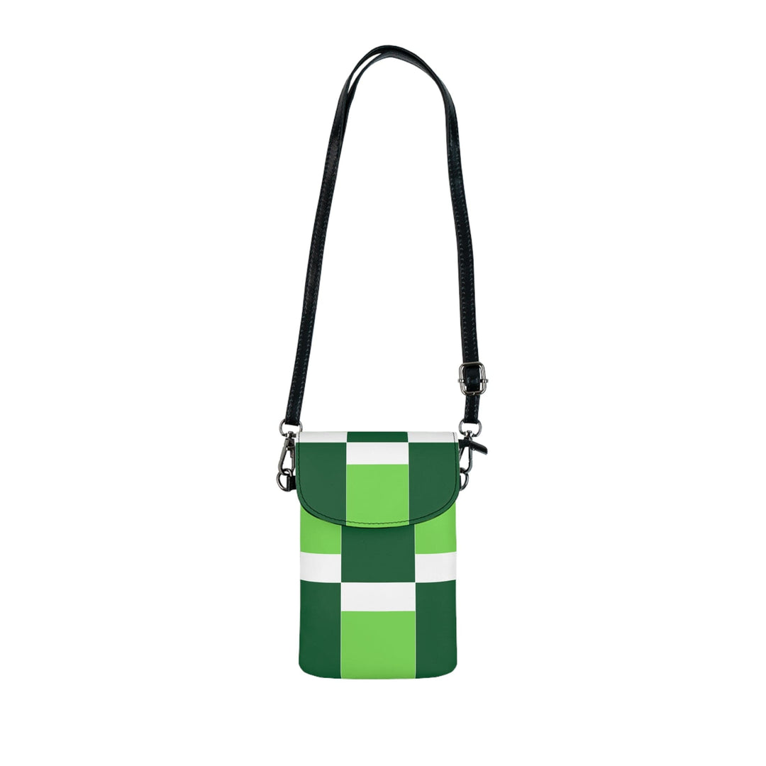 Crossbody Cell Phone Wallet Green White Colorblock Grid Lines - Bags