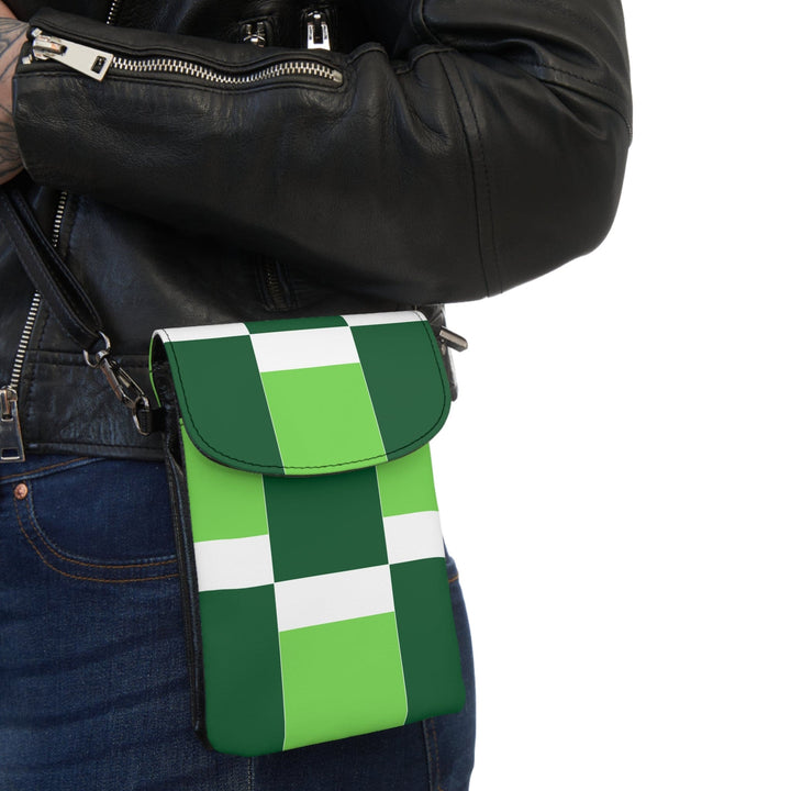 Crossbody Cell Phone Wallet Green White Colorblock Grid Lines - Bags/Crossbody