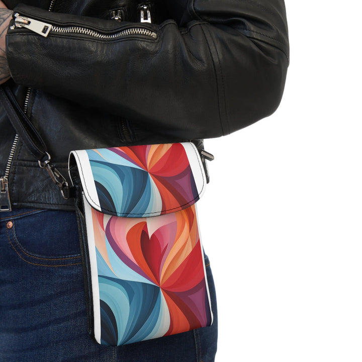 Crossbody Cell Phone Wallet Multicolor Heart Print - Bags/Crossbody Bags