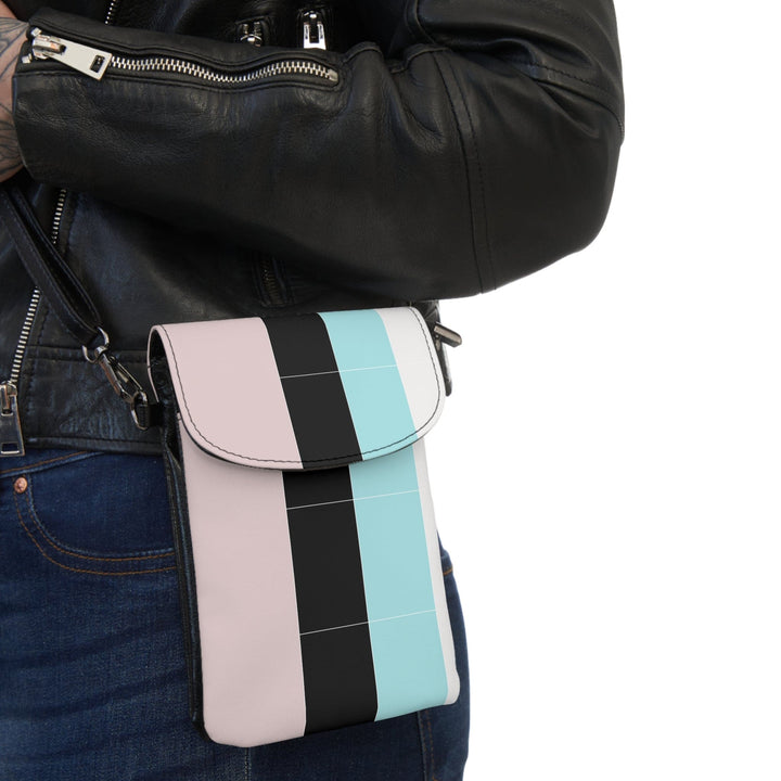 Crossbody Cell Phone Wallet Pastel Pink Black Blue Colorblock Lines