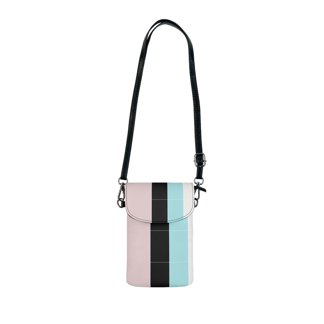 Crossbody Cell Phone Wallet Pastel Pink Black Blue Colorblock Lines - Bags