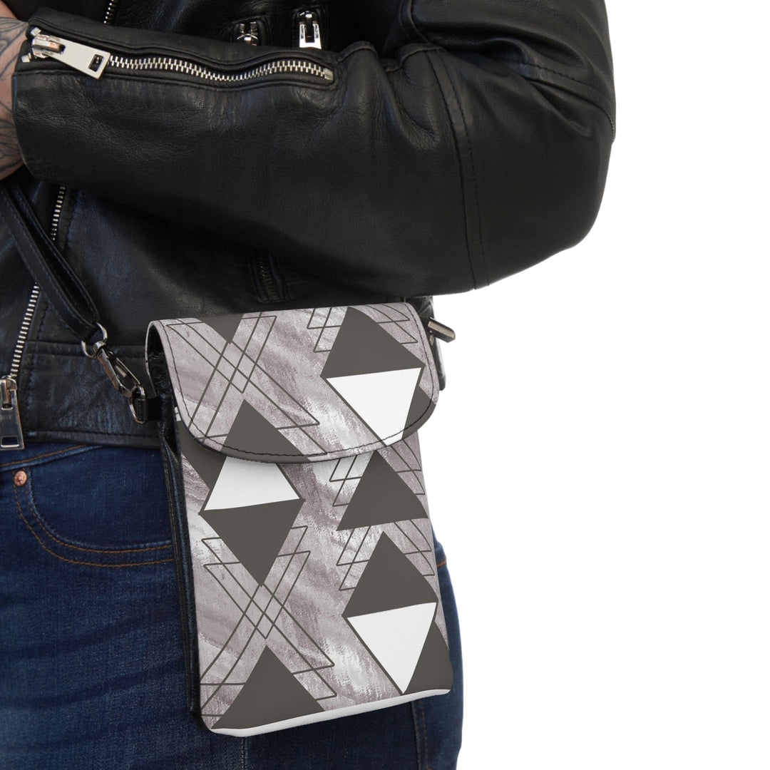 Crossbody Bag Small Cell Phone Purse - Ash Grey and White Triangular Colorblock