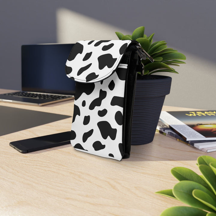 Crossbody Bag Small Cell Phone Purse - Black and White Abstract Cow Print