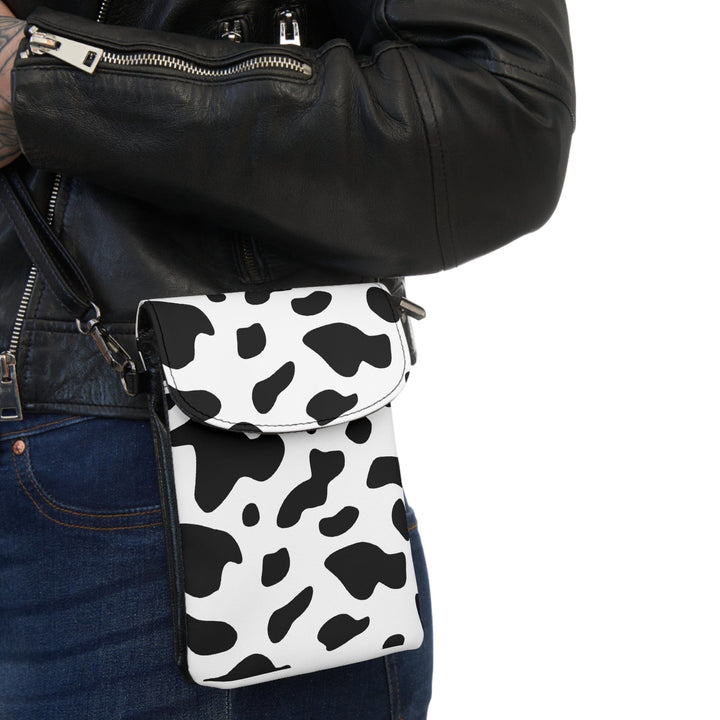 Crossbody Bag Small Cell Phone Purse - Black and White Abstract Cow Print