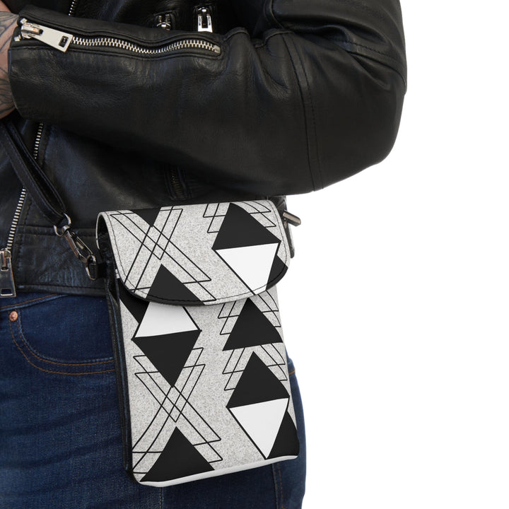 Crossbody Bag Small Cell Phone Purse - Black and White Ash Grey Triangular