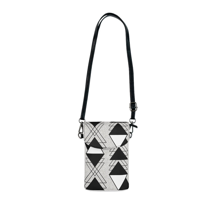 Crossbody Bag Small Cell Phone Purse - Black and White Ash Grey Triangular