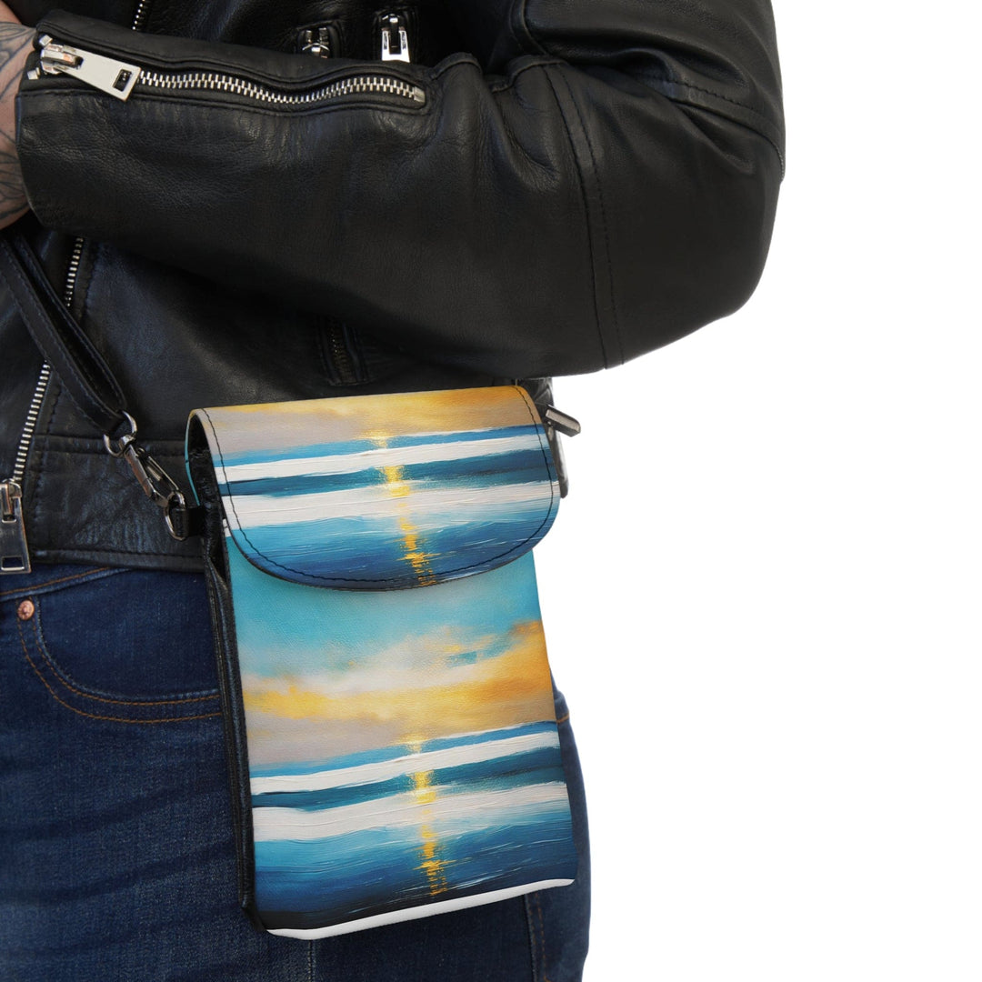 Crossbody Bag Small Cell Phone Purse - Blue Ocean Golden Sunset Print - Bags