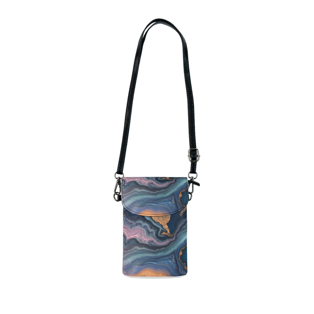 Crossbody Bag Small Cell Phone Purse - Blue Pink Gold Abstract Marble Swirl