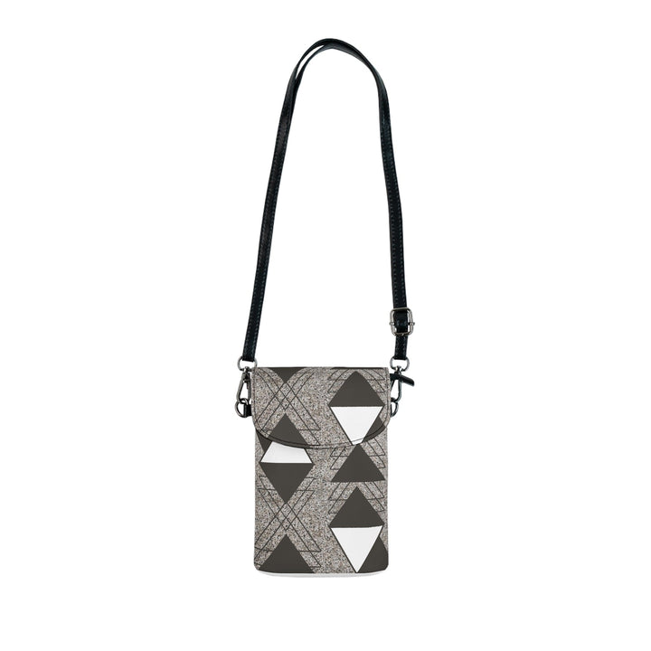 Crossbody Bag Small Cell Phone Purse - Brown and White Triangular Colorblock