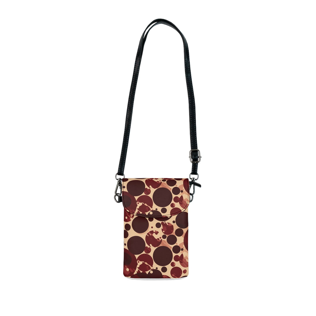 Crossbody Bag Small Cell Phone Purse - Burgundy and Beige Circular Spotted