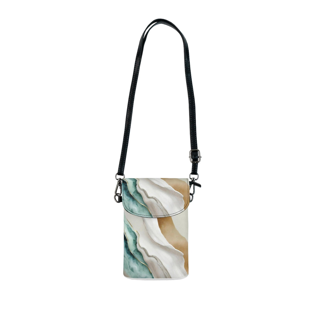 Crossbody Bag Small Cell Phone Purse - Cream White Green Marbled Print - Bags